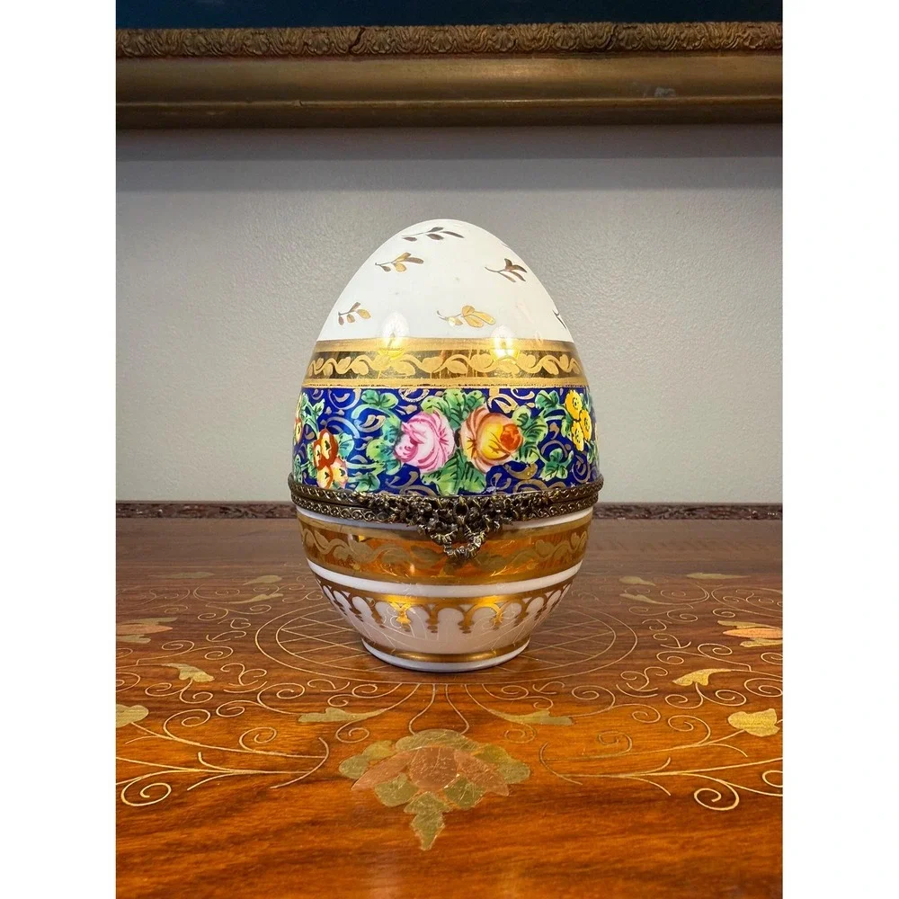 Vintage Limoges Hand Painted Egg Trinket Box